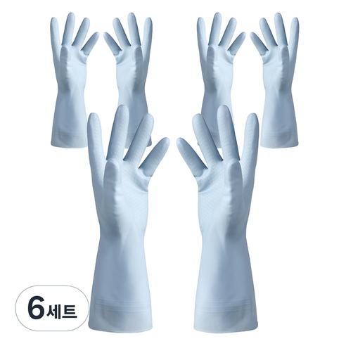 모나홈 예쁘고 편리한 다용도 라텍스 고무장갑 양손착용 세트, 스카이블루, 대(L), 6세트