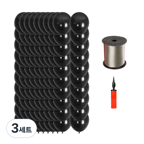 마켓감성 캔디 펄 풍선 30cm 100p + 펌프 랜덤발송 + 리본끈, 블랙, 3세트