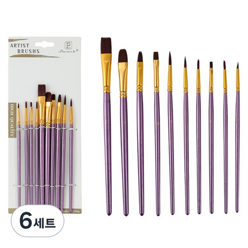 인글로우 수채화 붓 10종 세트 퍼플, 6세트, 1호, 2호, 3호, 4호, 5호, 6호, 7호, 8호, 9호, 10호