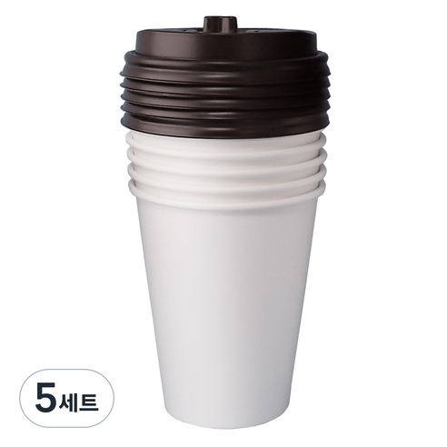 블룸엣홈 카페 무지 종이컵 240ml x 25p + 뚜껑 블랙 25p 세트, 5세트