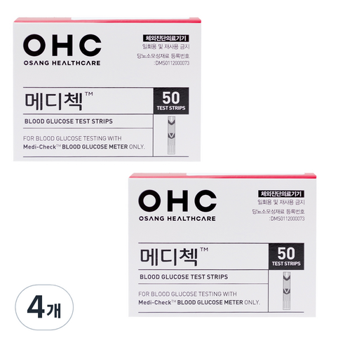 오상헬스케어 메디첵 개인용 혈당 검사지, 50개입, 4개