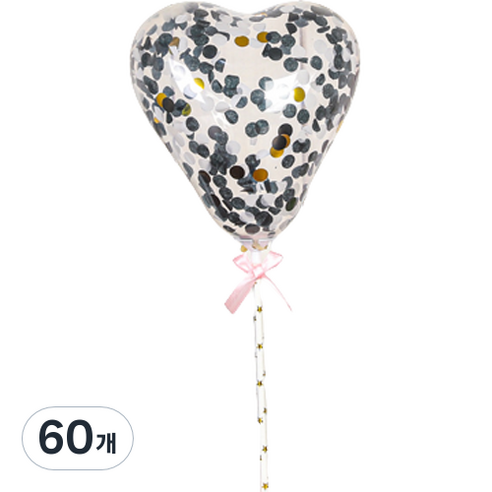 하이어리 파티용 투명 컨페티 풍선 하트, 블랙, 60개