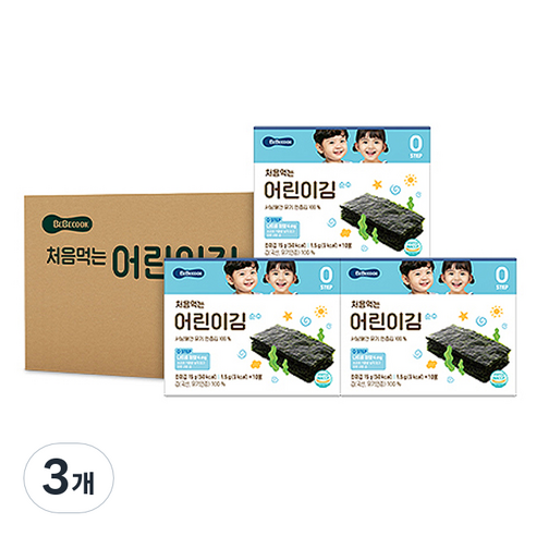 베베쿡 처음 먹는 어린이 김 순수, 김맛, 45g, 3개