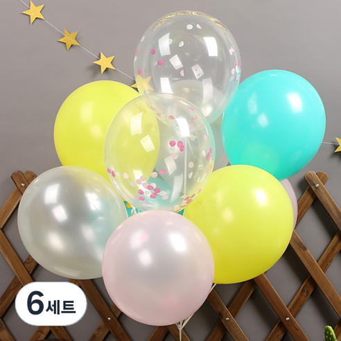 파티해 스위트 컨페티풍선 20p + 손펌프 랜덤발송 +컬링리본 + 스펀지닷 세트, 파스텔, 6세트