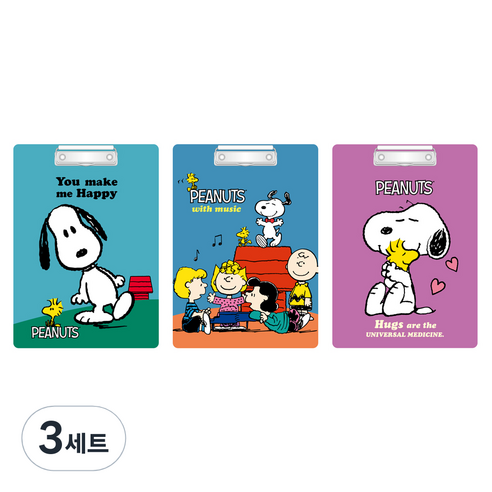피너츠 스누피 클립보드 3종, 랜덤 발송, 3세트