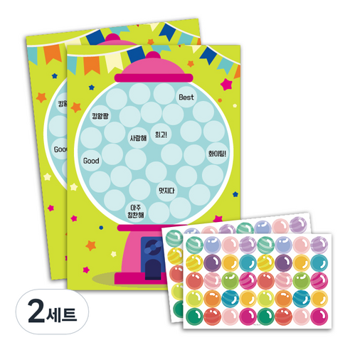 멜로우 Bubblegum 칭찬스티커 2p + 스티커판 2p, Pink, 2세트