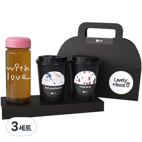 1AM 쥬뗌므 블랜딩 프리미엄 차세트 분홍뚜껑, 보틀 + 스티커 THANK U + 얼그레이 블라썸 3p + 트리플 베리 3p + 패키지 블랙 Lovely H, 3세트