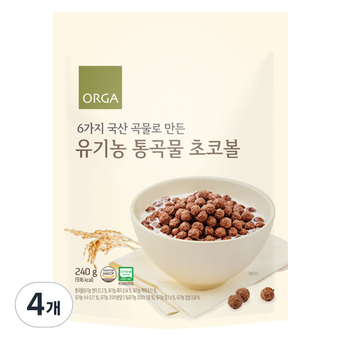 올가홀푸드 유기농 통곡물 초코볼, 4개, 240g