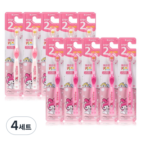 페리오 유아용 산리오 마이멜로디 2단계 5세 이하 칫솔 2종 x 5p 세트, 흰색 + 핑크색, 4세트