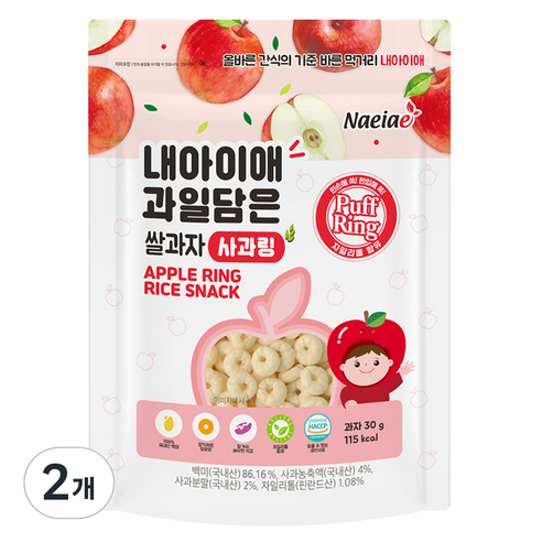 내아이애 과일담은 자일리톨 쌀과자, 사과, 30g, 2개
