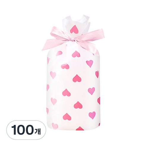 베리구즈 선물포장 구디 리본 기프트백, 2 하트 핑크, 100개