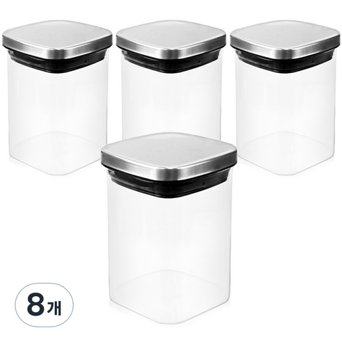 차이나다 스테인리스 사각 밀폐 유리용기 200ml, 8개