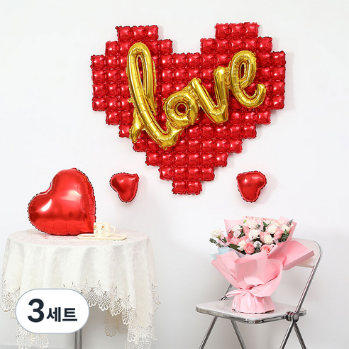 이프 러브빅하트 풍선세트, 레드+골드, 3세트