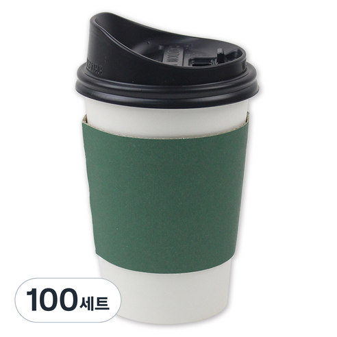 아이엔피 종이컵 화이트 무지 380ml + 롱개폐 뚜껑 + 홀더 그린 세트, 100세트