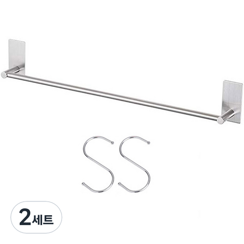 3M 강력접착 호텔식 스텐 수건걸이 L + 후크 2p 세트, 혼합색상, 2세트