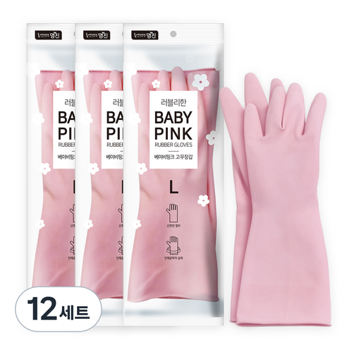 명진 러블리한 고무장갑, 핑크, 대(L), 12세트
