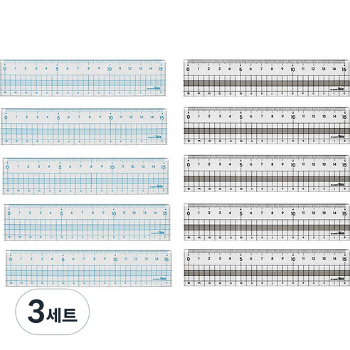 아이비스 12173 컬러 방안자 15cm 2종 x 5p 세트, 블루 + 블랙, 3세트