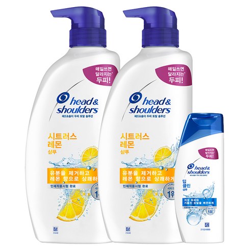 헤드앤숄더 시트러스 레몬 샴푸 시트러스향 800ml 2p + 딥클린 샴푸 프루티향 90ml, 1개, 1.69L