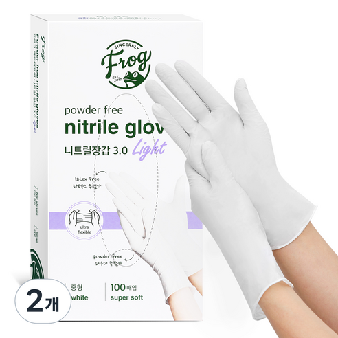 프로그 니트릴장갑 3.0, 화이트, 중(M), 2개
