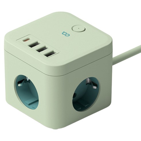오아 큐브 멀티탭 PD35 고용량 4000W 콘센트 USB C타입 3구 멀티 어댑터, 그린, 1개