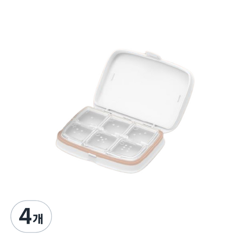 루아르모 휴대용 약통 알약 케이스 칸조절 6칸 화이트, 4개