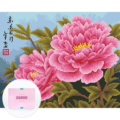 디클레어 액자 캔버스형 보석십자수 DIY 키트 40 x 50 cm, 1세트, 핑크모란