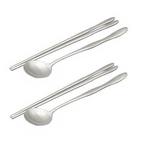 국산 웨이브 실버 수저 2벌세트, 1세트, 숟가락 2p + 젓가락 2p
