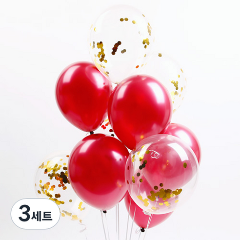 파티해 심플리 컨페티풍선 20p + 손펌프 랜덤발송 +컬링리본 + 스펀지닷 세트, 버건디, 3세트