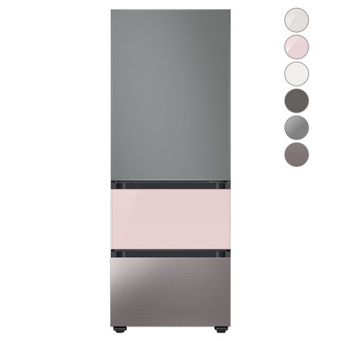 [색상선택형] 삼성전자 비스포크 김치플러스 냉장고 방문설치, 새틴 그레이 + 글램 핑크 + 브라우니 실버, RQ33A74A1AP