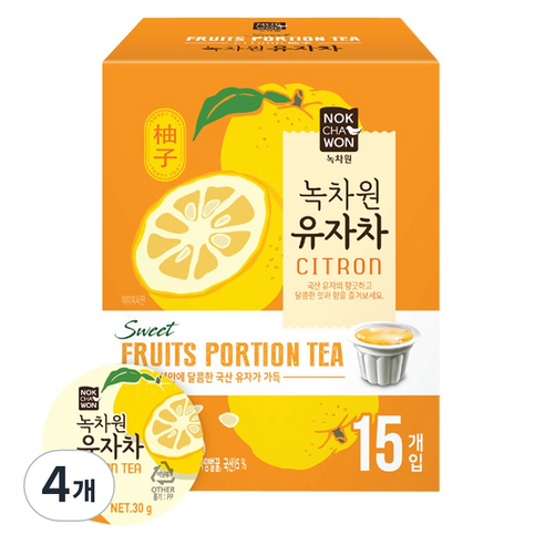 녹차원 유자차포션, 30g, 15개입, 4개