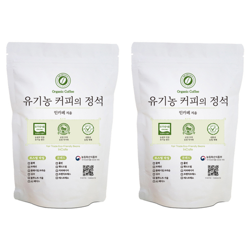 인카페 유기농 커피의 정석 올가닉심야 분쇄 커피, 200g, 2개, 커피메이커