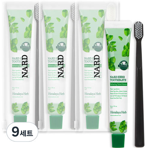 나드 부케가르니 여행용 치약 + 칫솔 렌덤발송 + 파우치, 9세트