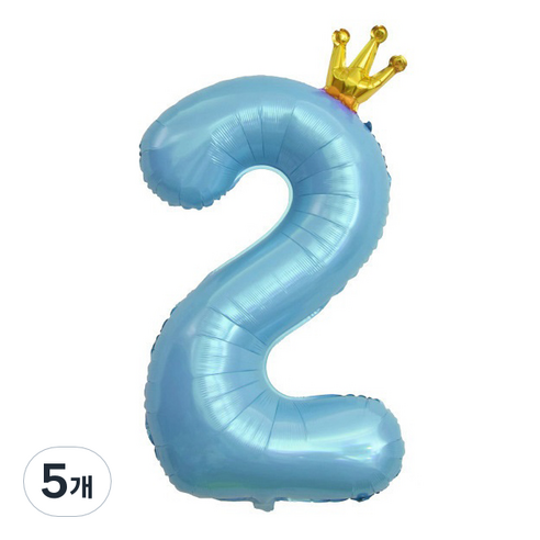 이자벨홈 생일파티 왕관 숫자 풍선 2 초대형, 블루, 5개
