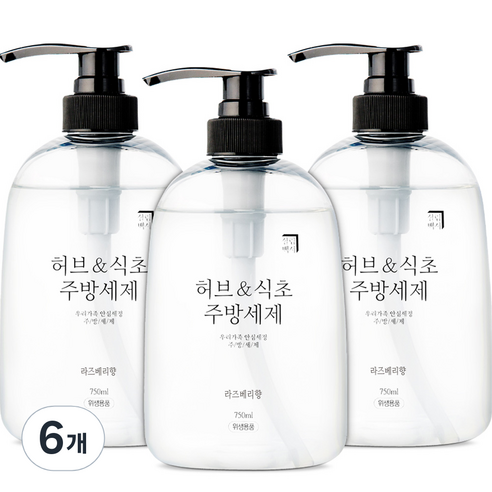 살림백서 허브 앤 식초 주방세제 라즈베리향, 6개, 750ml