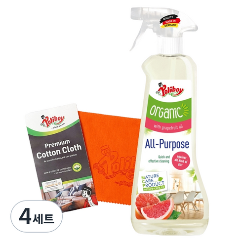 폴리보이 다목적 항균 클리너 500ml + 코튼 클로스 세트, 4세트