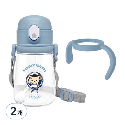 타푸코 테디베어 프렌즈 트라이탄 목걸이 양손잡이 빨대컵 360ml, 블루, 2개