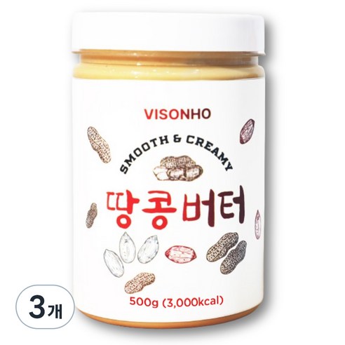 비소뉴 크리미 땅콩버터, 3개, 500g