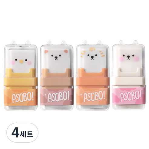 투영디자인 애니멀 롤러 지우개 4종세트, 혼합색상, 4세트