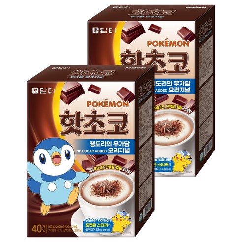 담터 포켓몬 핫초코 팽도리의 무가당 오리지널, 20g, 40개입, 2개