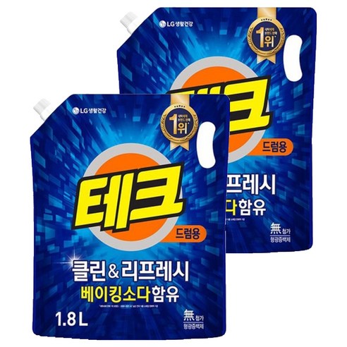 테크 클린 앤 리프레쉬 액체세제 드럼 리필, 1.8L, 2개