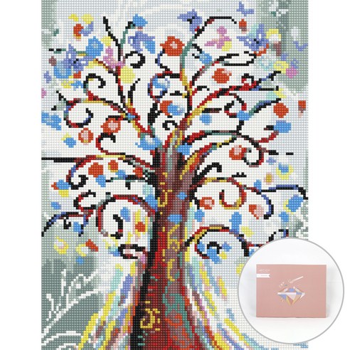 아트조이 DIY 보석십자수 캔버스형 30 x 40 cm, 행운을 노래하는 나무, 1세트
