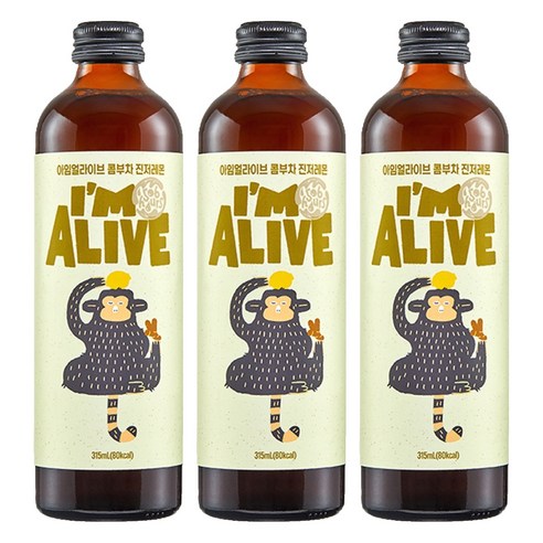 아임얼라이브 콤부차 유리병 진저레몬, 315ml, 3개