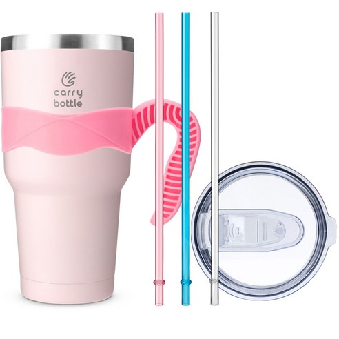 캐리보틀 몬스터 텀블러 + 전용 손잡이 + AS 빨대 3종 세트, 핑크(텀블러), 핑크(손잡이), 900ml