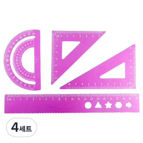 디엔오 스테인레스 삼각자 + 각도기 + 자 세트, 퍼플, 4세트