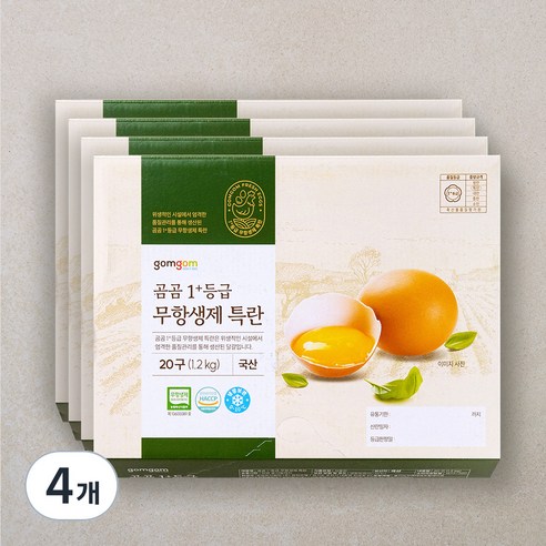 곰곰 1+등급 무항생제 특란, 20구, 4개