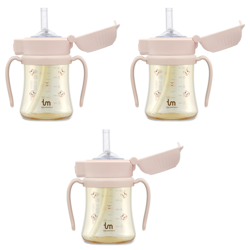 토비앤몰리 PPSU 돗람이 원터치 락 빨대컵 180ml, 3개, 돗람이 핑크