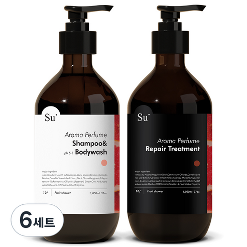 수오가닉 아로마 퍼퓸 프루트샤워 샴푸워시 1050ml + 트리트먼트 1050ml 세트, 6세트