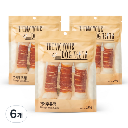 띵크유어도그티 우유 덴탈껌 대형 3p, 연어우유껌, 240g, 6개