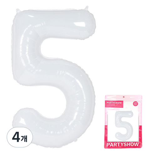 파티쇼 숫자 은박풍선 대형 5, 화이트, 4개