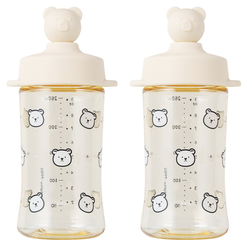 아키움 유아용 곰돌이 PPSU 빨대컵 260ml, 오트밀, 2개